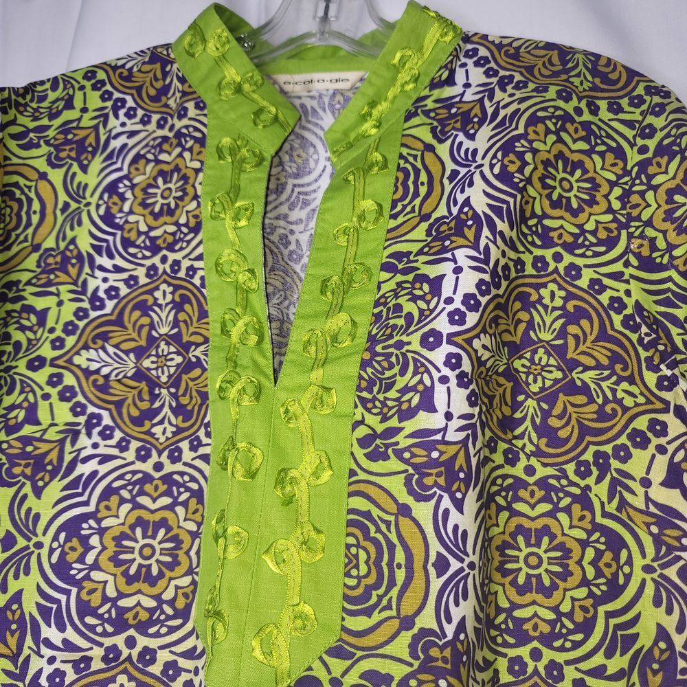Ecologie Womens L Paisley 100% Linen Tunic Boho Summer Beach Festival Hippie Y2K - Picture 3 of 8